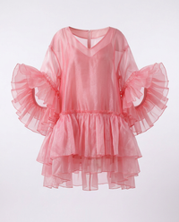 Divine Tiered Ruffle Mini Dress: Pink / One Size