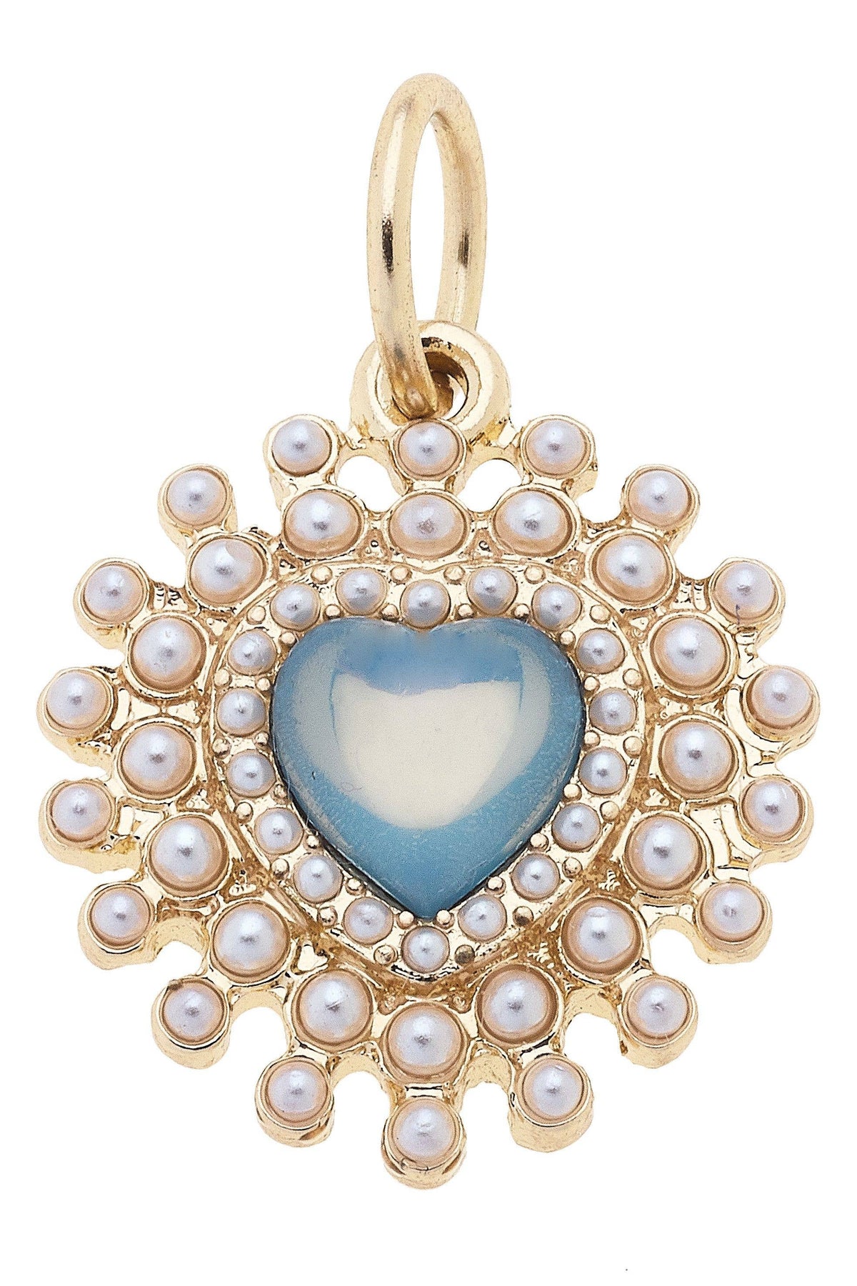 CANVAS STYLE CHARM BAR-Bejeweled Pearl Heart Charm in Turquoise & White