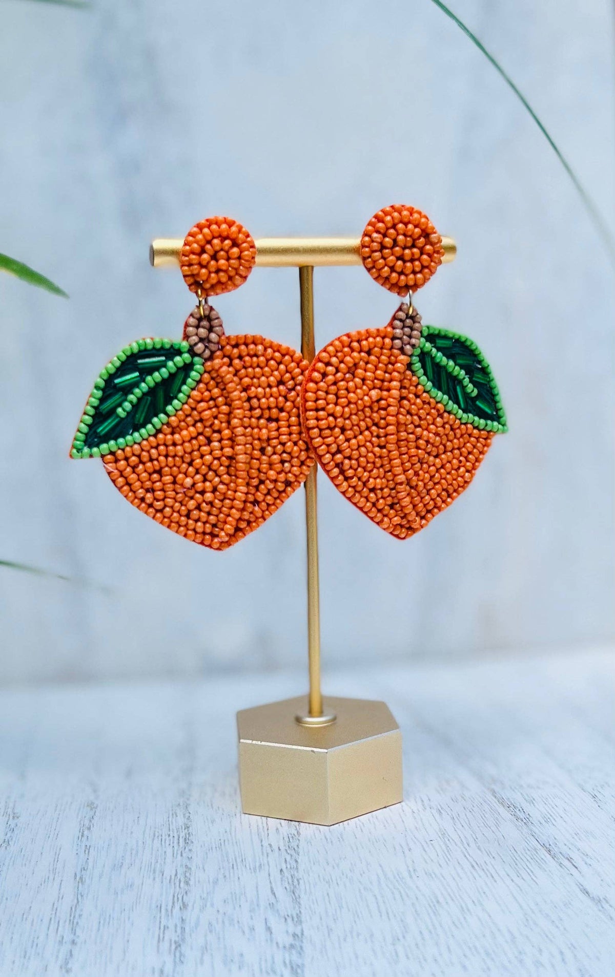 Peach Beaded Statement Earrings