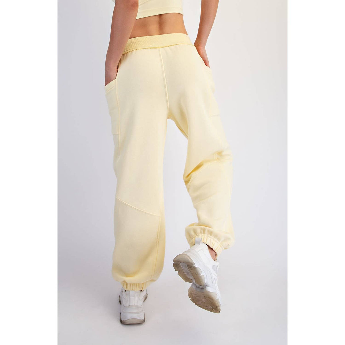FLEECED TERRY FLOW JOGGER PANTS: Peach Pink / S-M-L(2-2-2)