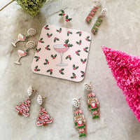 Holly Jolly Enamel Earrings in Fuchsia & Green