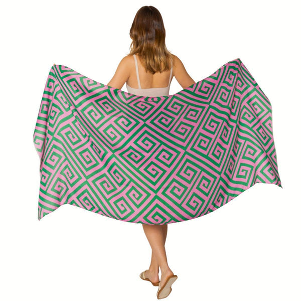 Scarf Wrap Grecian Print Pink Green for Women