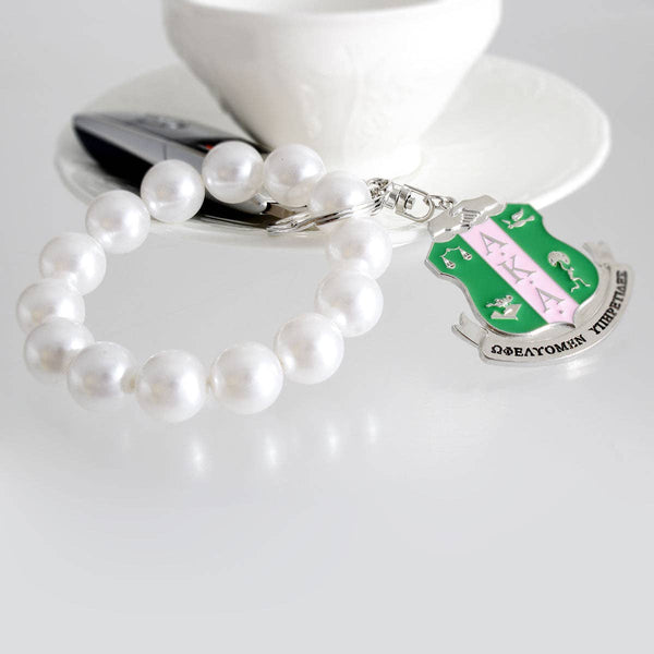 AKA White Pearl Shield Keychain 7 x 2 inches / White / Rhodium