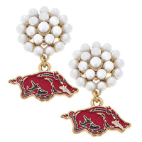 CANVAS STYLE CHARM BAR-Arkansas Razorbacks Pearl Cluster Enamel Drop Earrings
