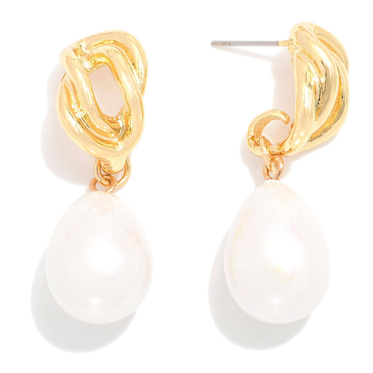 Wavy Metal Pearl Earrings