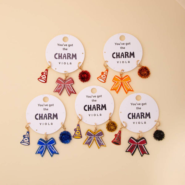 Charm Set Featuring Pom Pom, Megaphone, and Glittered Bow: Burgundy White