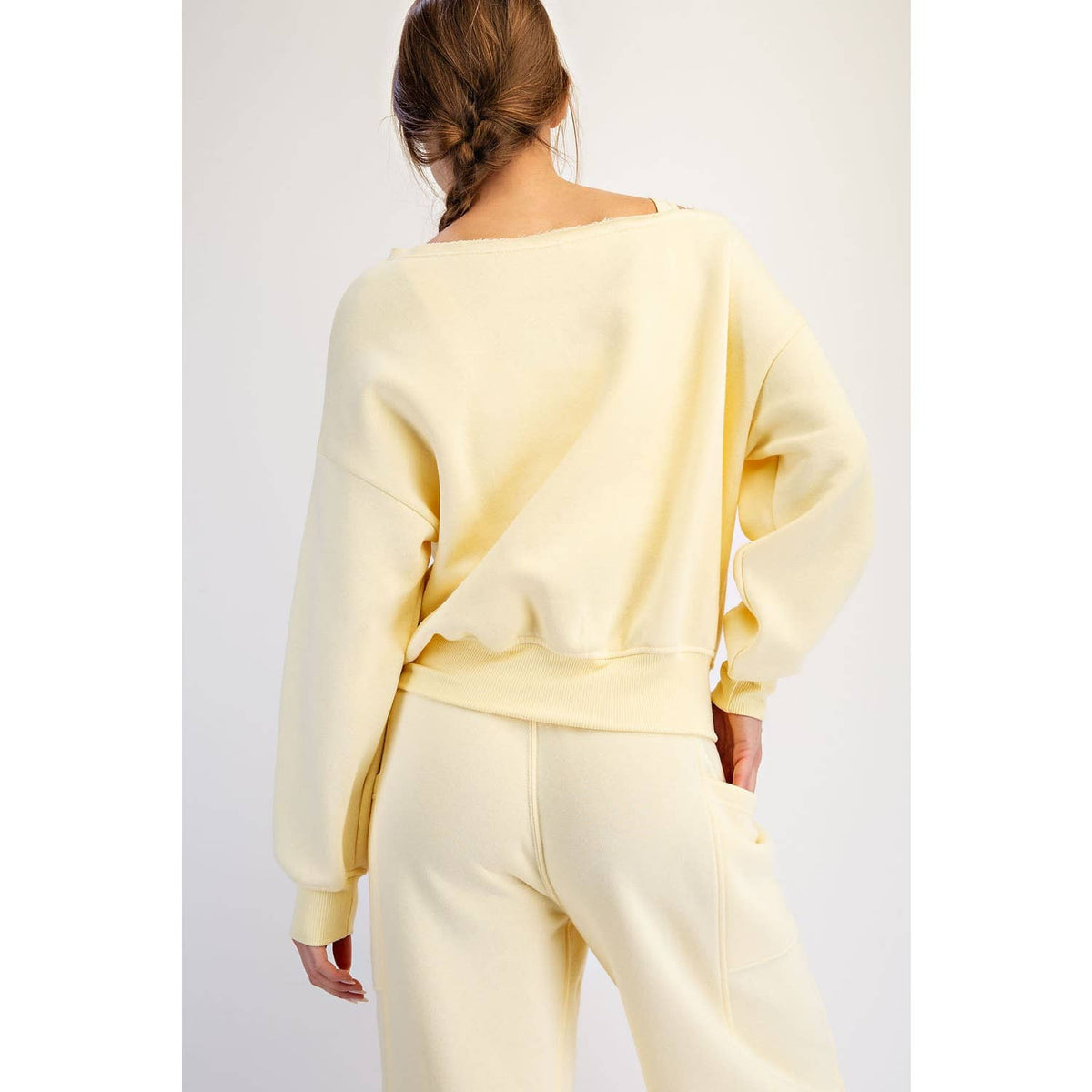 FRENCH TERRY FLEECE OFF SHOULDER TOP: Peach Pink / S-M-L(2-2-2)