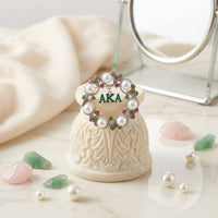AKA White Pearl and Rhinestone Wreath Brooch Pin: Pink and Green / Rhodium / 2.15 inches