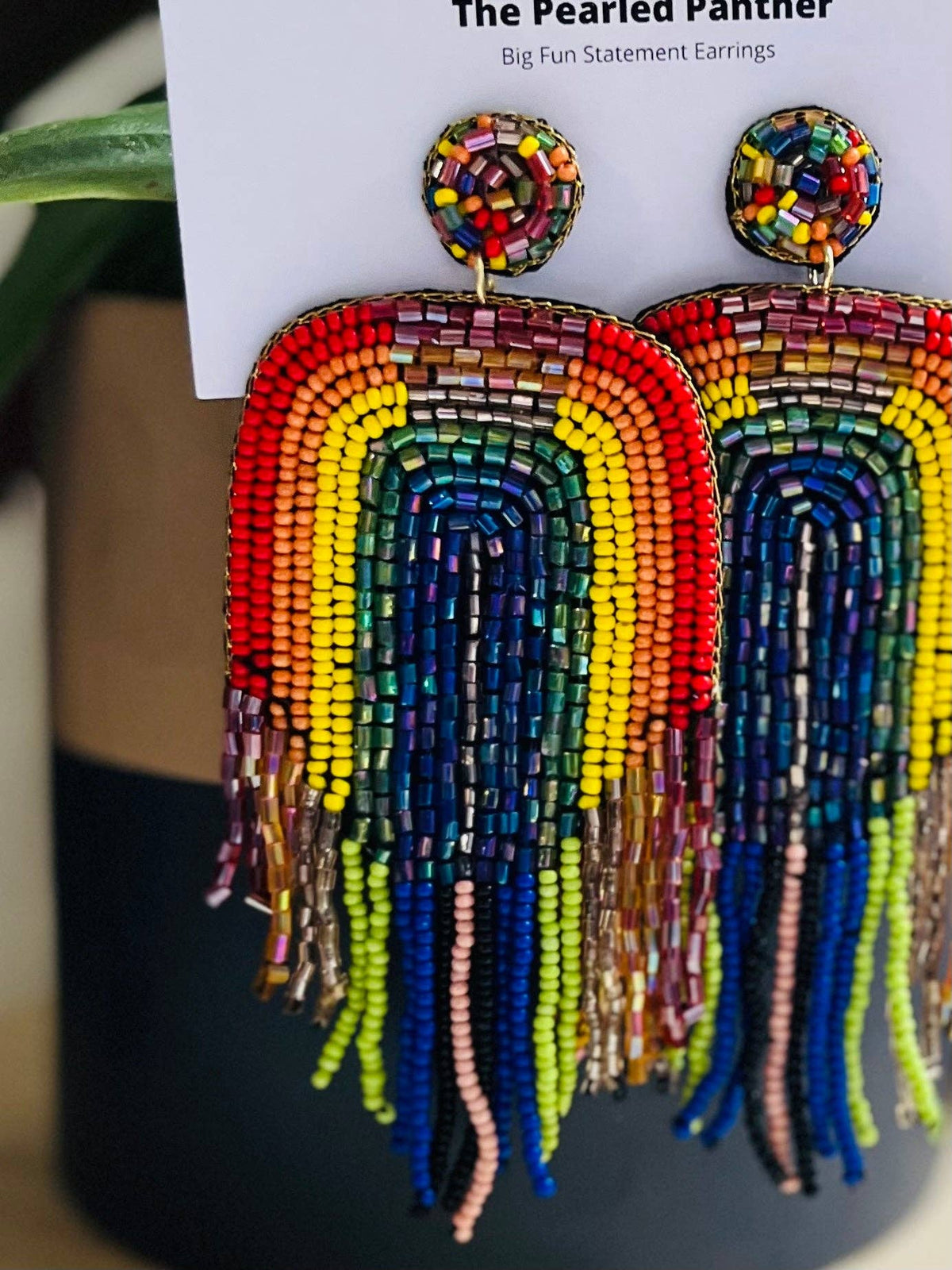 Rainbow Beaded Statement Earrings Pride Colorful Nature