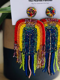 Rainbow Beaded Statement Earrings Pride Colorful Nature