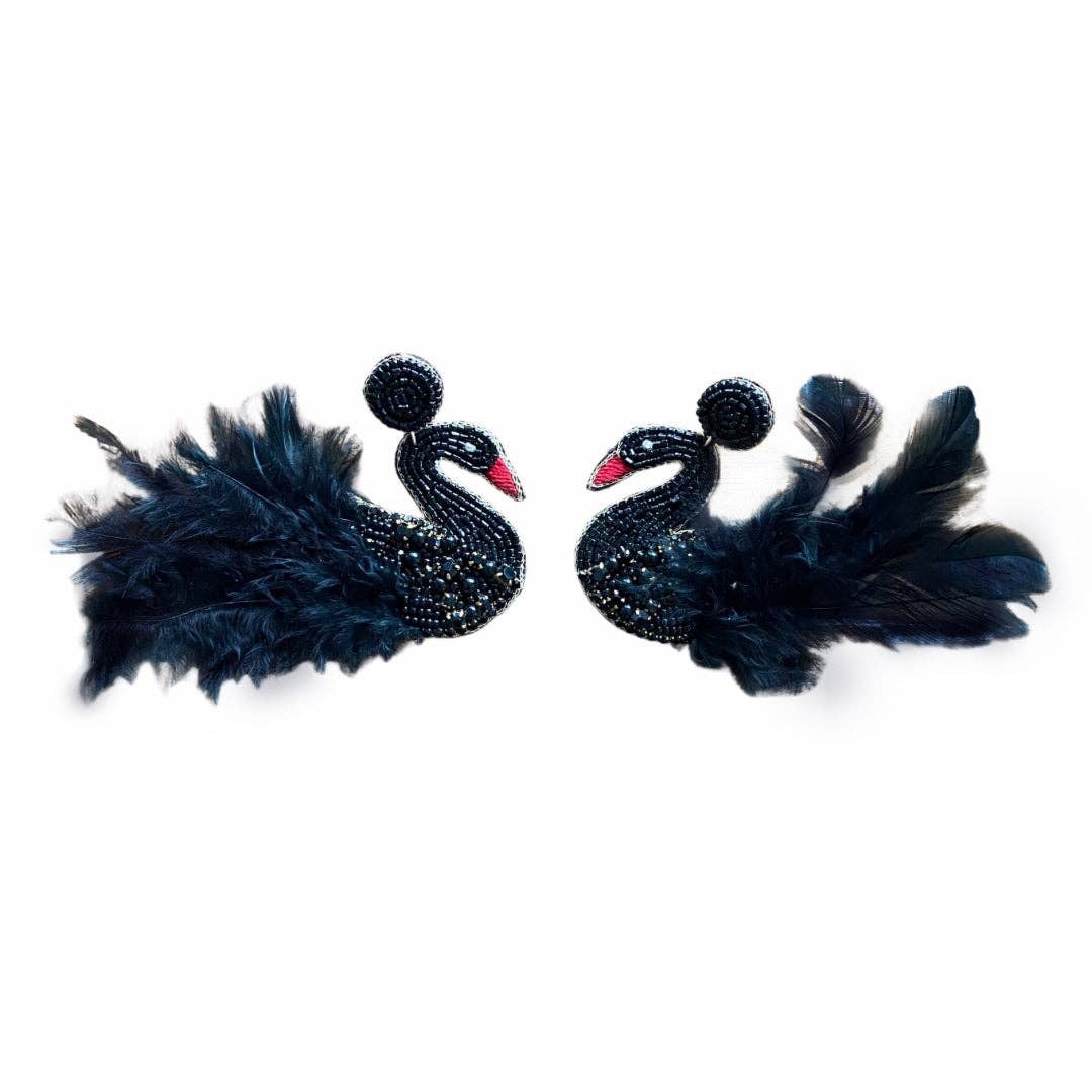 Black Swan Feather Earrings