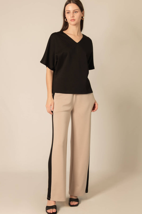 P.CILL Butter Modal V Neck Short Sleeve Top: Black