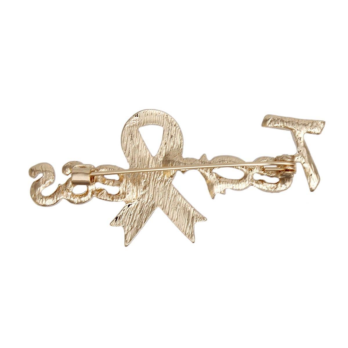 Breast Cancer Gold Fearless Pink Ribbon Brooch: Color