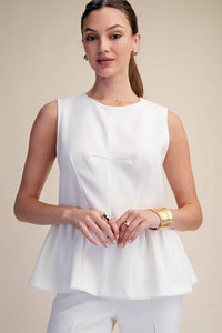 Peplum Top Round Neck Stitch Detail : Red / S