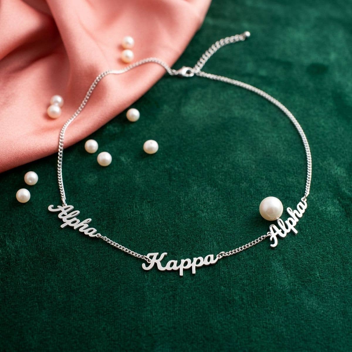 Alpha Kappa Alpha Silver Script Chain Necklace: Silver / Rhodium / 17 + 2 inches