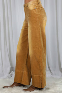 Stone Washed Cotton Corduroy Cropped Pants VP83140: Brown / M