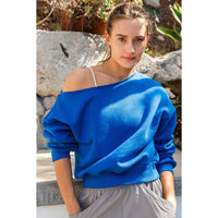 FRENCH TERRY FLEECE OFF SHOULDER TOP: Peach Pink / S-M-L(2-2-2)