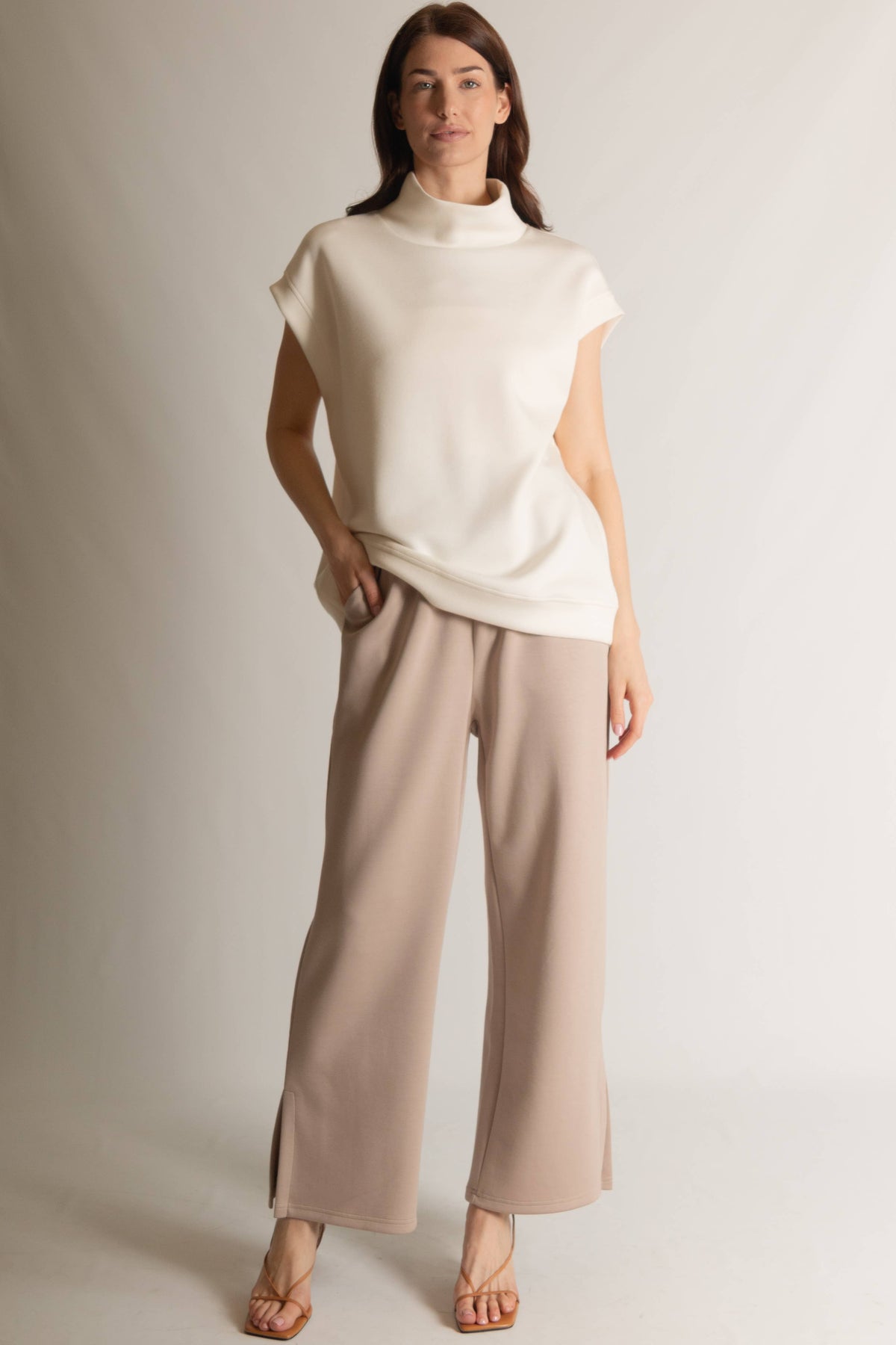 P. CILL Butter Modal Mock Neck Capped Sleeve Top: Black, Taupe  or Navy