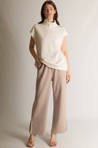 P. CILL Butter Modal Mock Neck Capped Sleeve Top: Black, Taupe  or Navy