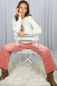 Stone Washed Cotton Corduroy Cropped Pants VP83140: Brown / M