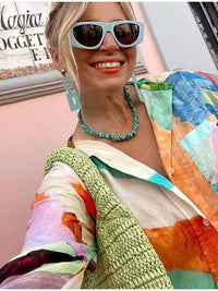 Fashion printed shirt, loose long-sleeved suit: MULTICOLOR / (L) 1