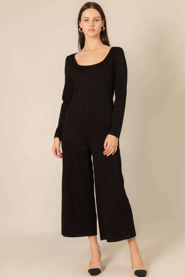 P. CILL Butter Modal Fitted Long Sleeve Jumpsuit: Black