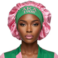 AKA Pink Silky Satin & Contrast Band Sleep Bonnet: Pink / Multi Tone / Stretch to Fit