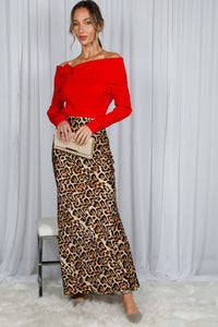 Henley Neck Elastic Smocked Leopard Print Blouse or  Leopard Print Bias Cut Satin Maxi Skirt