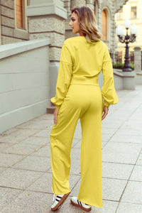 Vivian Drop Shoulder Crop Pullover Drawstring Wide Leg Pants Set