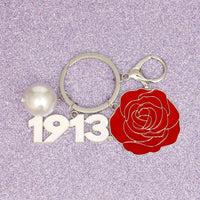 DST Sorority Flower 1913 Keychain and Bag Clips