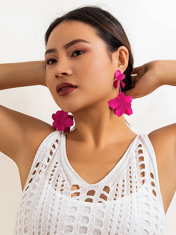 Flower Shape Drop Earrings Earrings Accessories: FUCHSIA / One_size