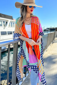 Diva Stripe & Polka Dots Print Cover Up Kimono