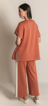 P. CILL Butter Modal Contrast Rib Short Sleeve Tunic Top