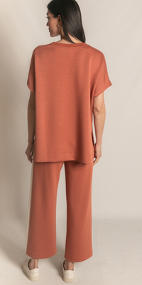 P. CILL Butter Modal Contrast Rib Short Sleeve Tunic Top