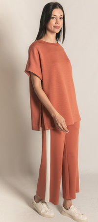 P. CILL Butter Modal Contrast Rib Short Sleeve Tunic Top