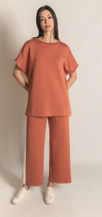 P. CILL Butter Modal Contrast Rib Short Sleeve Tunic Top