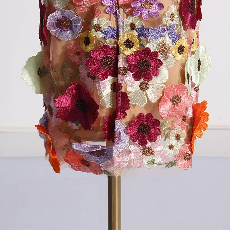 Lucy Floral Embroidered Slim Tube Dress