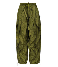 Ruched Drawstring Trousers Wide-Leg Parachute Pants: DGreen / S
