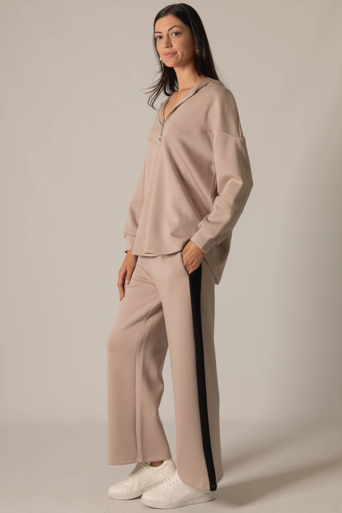 P. CILL Butter Modal Side Stripe Wide Leg Pants: Black / Small