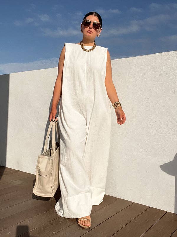 Sleeveless Wide Leg Shoulder Pad Solid Color Jumpsuits: GREEN / XL