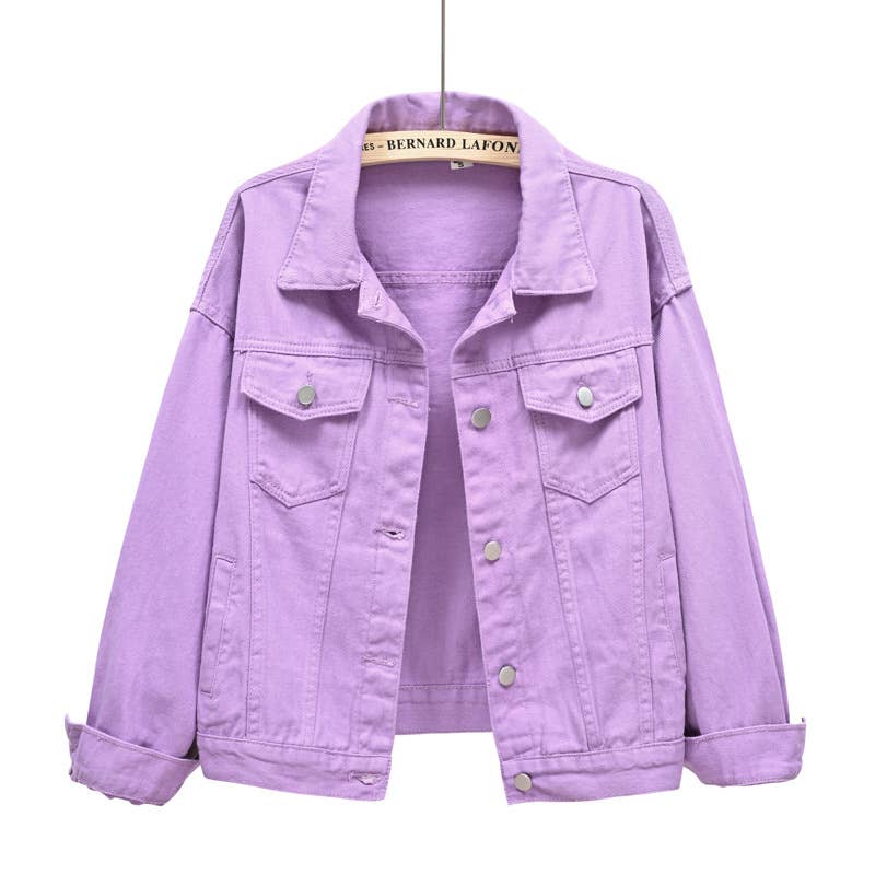 Solid color slim cropped denim jacket casual jacket: White / (S) 1