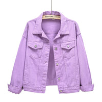 Solid color slim cropped denim jacket casual jacket: White / (S) 1