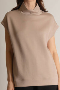 P. CILL Butter Modal Mock Neck Capped Sleeve Top: Black, Taupe  or Navy