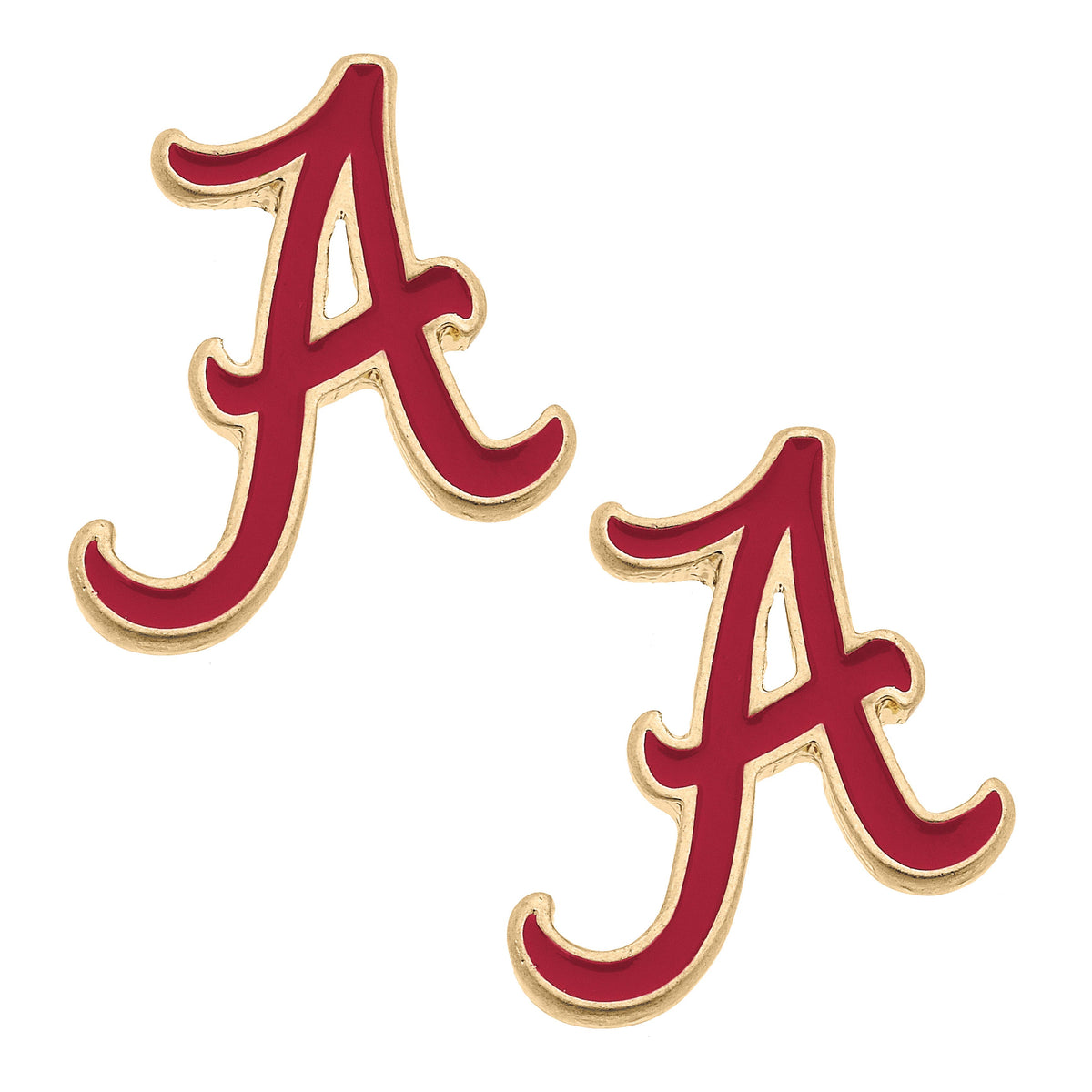 Alabama Crimson Tide Enamel Logo Stud Earrings in Shiny Gold