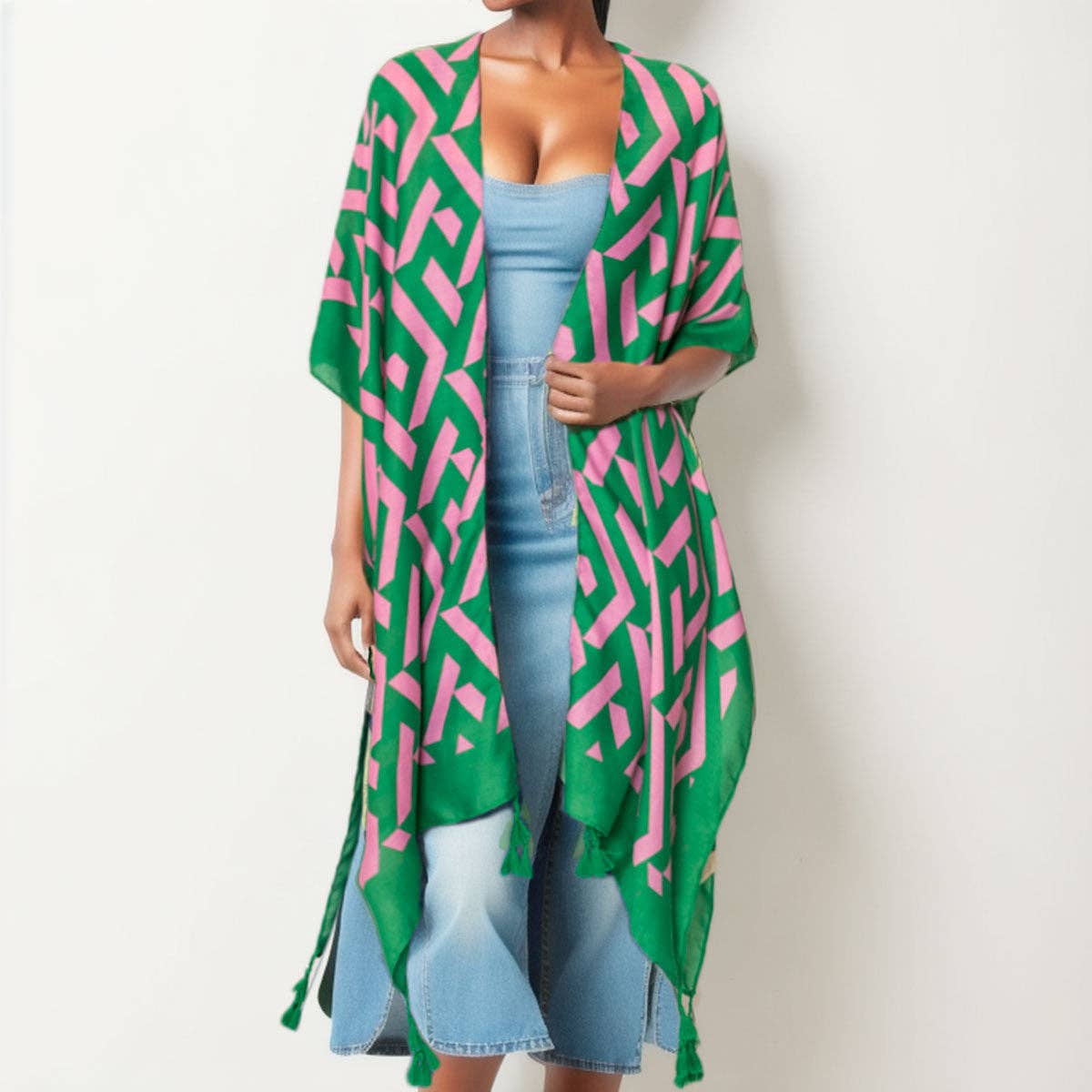 Kimono Geo Print Pink and Green