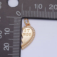 16K Gold Filled Best Friends Micro Paved Cubic Zirconia Breakable Heart Charm Set For Jewelry Making | X-228