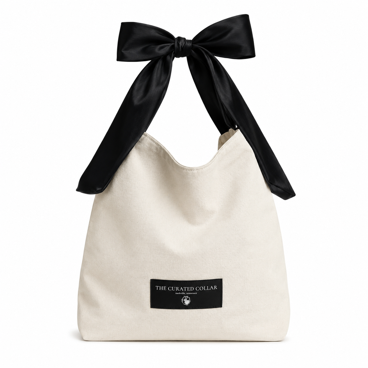 The Curated Collar Off-White Canvas Bow Tote