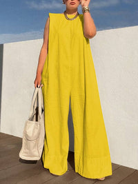 Sleeveless Wide Leg Shoulder Pad Solid Color Jumpsuits: GREEN / 2XL