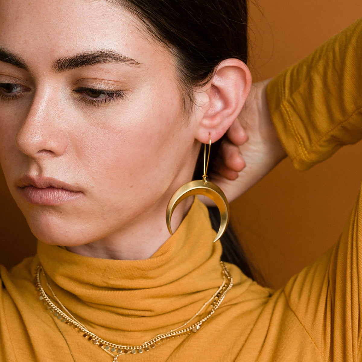 Larissa Loden Eclipse Crescent Moon Earrings - Brass or Silver: Brass