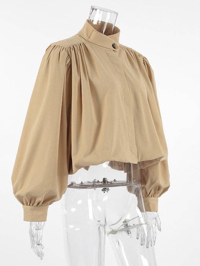 Bubble Sleeve Cropped Trench Coat Women Khaki N6D088: Khaki / L